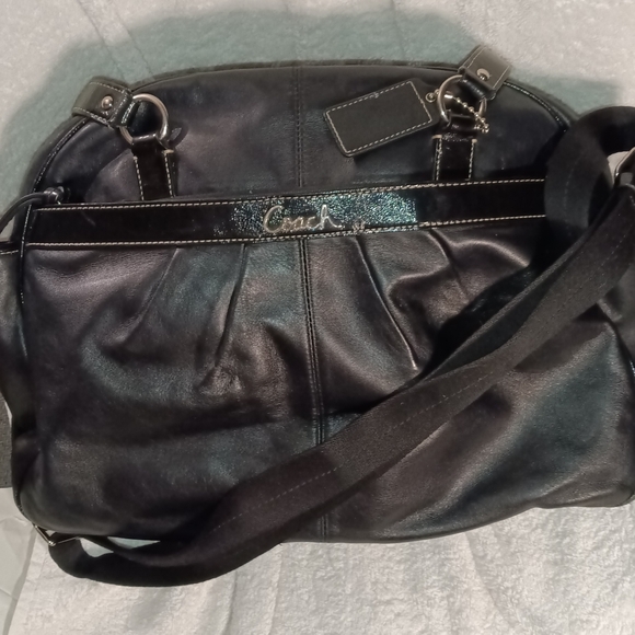 Coach Ashley ... Black Leather Shoulder Bag with Silver Accents - Picture 1 of 8